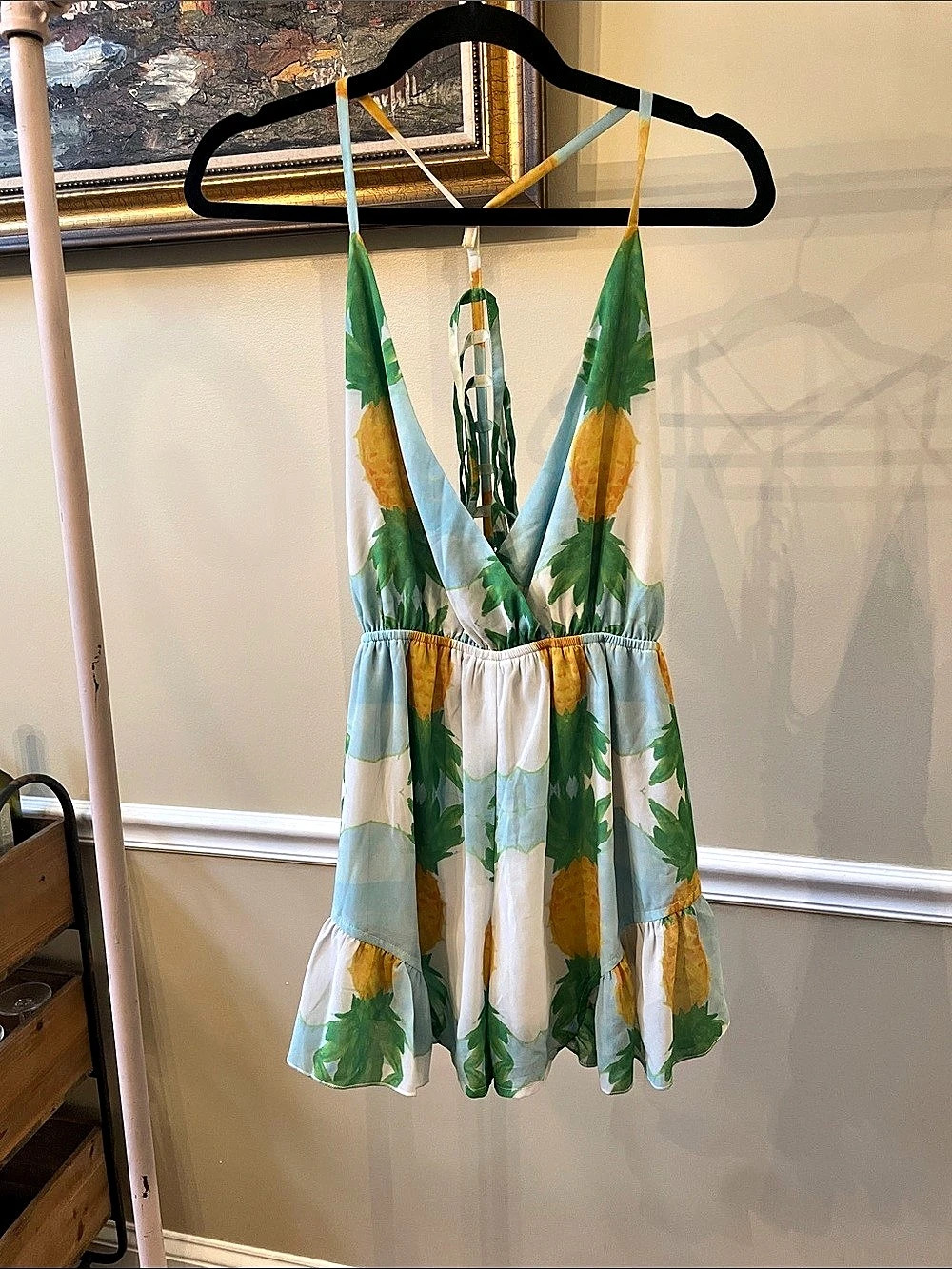 Sabo Skirt Pineapple Print Romper Floral Romper Green & Yellow Small